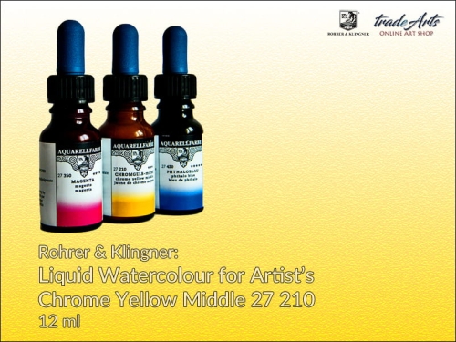 Rohrer &amp; Klingner Liquid Watercolour akwarela w płynie Chrome Yellow Middle 210, akwarela w płynie  Chrome Yellow Middle 210 Rohrer &amp; Klingner, farba akwarelowa w płynie Chrome Yellow Middle 210 Rohrer &amp; Klingner, akwarele,