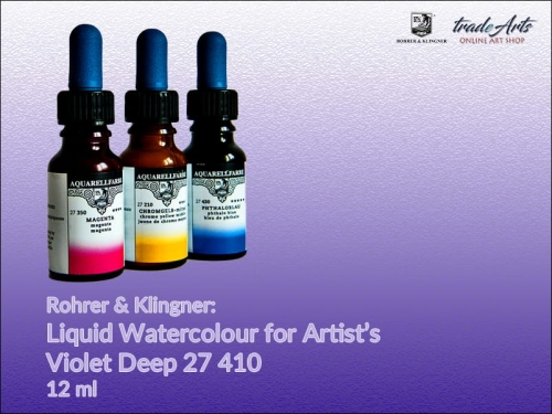 Rohrer &amp; Klingner Liquid Watercolour akwarela w płynie Violet Deep 410, akwarela w płynie  Violet Deep 410 Rohrer &amp; Klingner, farba akwarelowa w płynie Violet Deep 410 Rohrer &amp; Klingner, akwarele, farby akwarelowe płynne, akwarele w płynie,