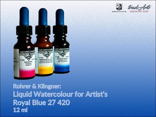Rohrer &amp; Klingner Liquid Watercolour akwarela w płynie Royal Blue 420, akwarela w płynie  Royal Blue 420 Rohrer &amp; Klingner, farba akwarelowa w płynie Royal Blue 420 Rohrer &amp; Klingner, akwarele, farby akwarelowe płynne, akwarele w płynie,