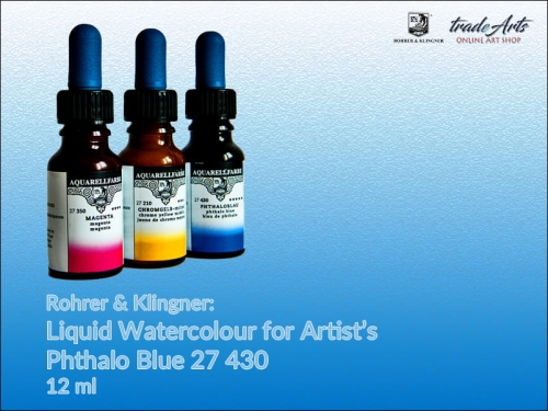 Rohrer &amp; Klingner Liquid Watercolour akwarela w płynie Phthalo Blue 430, akwarela w płynie  Phthalo Blue 430 Rohrer &amp; Klingner, farba akwarelowa w płynie Phthalo Blue 430 Rohrer &amp; Klingner, akwarele, farby akwarelowe płynne, akwarele w płynie,
