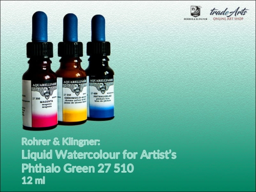 Rohrer &amp; Klingner Liquid Watercolour akwarela w płynie Phthalo Green 510, akwarela w płynie  Phthalo Green 510 Rohrer &amp; Klingner, farba akwarelowa w płynie Phthalo Green 510 Rohrer &amp; Klingner, akwarele, farby akwarelowe płynne, akwarele w płyn