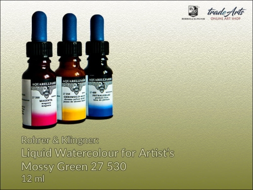 Rohrer &amp; Klingner Liquid Watercolour akwarela w płynie Mossy Green 530, akwarela w płynie  Mossy Green 530 Rohrer &amp; Klingner, farba akwarelowa w płynie Mossy Green 530 Rohrer &amp; Klingner, akwarele, farby akwarelowe płynne, akwarele w płynie,