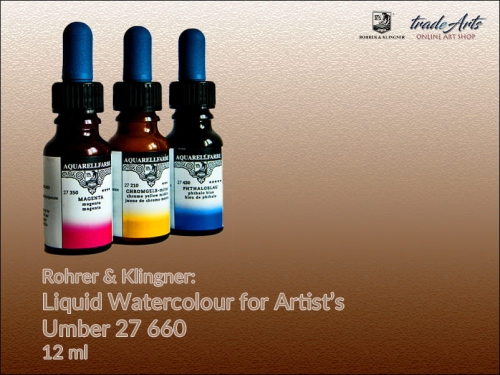 Rohrer &amp; Klingner Liquid Watercolour akwarela w płynie Umber 660, akwarela w płynie  Umber 660 Rohrer &amp; Klingner, farba akwarelowa w płynie Umber 660 Rohrer &amp; Klingner, akwarele, farby akwarelowe płynne, akwarele w płynie,