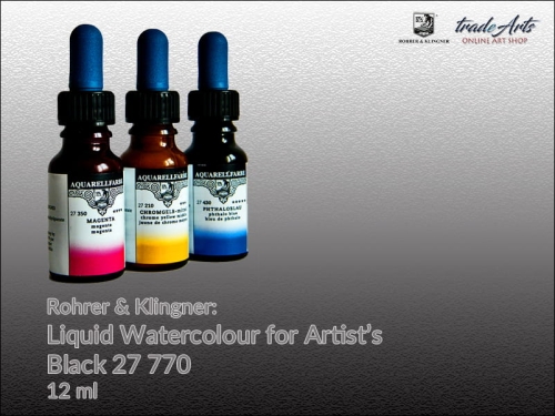 Rohrer &amp; Klingner Liquid Watercolour akwarela w płynie Black 770, akwarela w płynie  Black 770 Rohrer &amp; Klingner, farba akwarelowa w płynie Black 770 Rohrer &amp; Klingner, akwarele, farby akwarelowe płynne, akwarele w płynie,