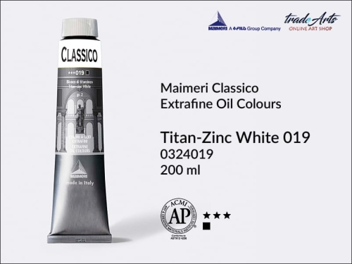 Farba olejna Maimeri Classico, Maimeri Classico - farba olejna Titan-Zinc White 019 tuba 200 ml, Maimeri Classico Extrafine Oil Colours, farby olejne w tubach, Maimeri Classico, farby, farby olejne, tradearts,