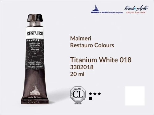 Restauro Varnish Colours Titanium White 018 tube 20 ml, farba mastyksowa Maimeri Restauro Titanium White 018 tuba 20 ml, Maimeri Restauro farby konserwatorskie mastyksowe, farby konserwatorskie Restauro, farby mastyksowe, Restauro,