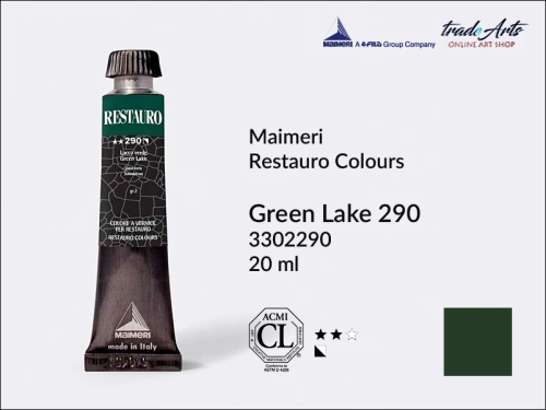 Restauro Varnish Colours Green Lake 290 tube 20 ml, farba mastyksowa Maimeri Restauro Green Lake 290 tuba 20 ml, Maimeri Restauro farby konserwatorskie mastyksowe, farby konserwatorskie Restauro, farby mastyksowe, Restauro,