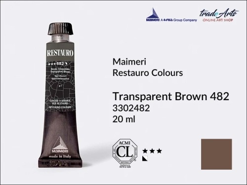 Restauro Varnish Colours Transparent Brown 482 tube 20 ml, farba mastyksowa Maimeri Restauro Transparent Brown 482 tuba 20 ml, Maimeri Restauro farby konserwatorskie mastyksowe, farby konserwatorskie Restauro, farby mastyksowe, Restauro,