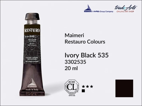 Restauro Varnish Colours Ivory Black 535 tube 20 ml, farba mastyksowa Maimeri Restauro Ivory Black 535 tuba 20 ml, Maimeri Restauro farby konserwatorskie mastyksowe, farby konserwatorskie Restauro, farby mastyksowe, Restauro,
