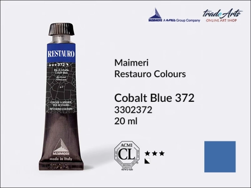 Restauro Varnish Colours Cobalt Blue 372 tube 20 ml, farba mastyksowa Maimeri Restauro Cobalt Blue 372 tuba 20 ml, Maimeri Restauro farby konserwatorskie mastyksowe, farby konserwatorskie Restauro, farby mastyksowe, Restauro,