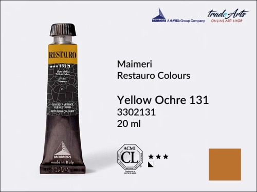Restauro Varnish Colours Yellow Ochre 131 tube 20 ml, farba mastyksowa Maimeri Restauro Yellow Ochre 131 tuba 20 ml, Maimeri Restauro farby konserwatorskie mastyksowe, farby konserwatorskie Restauro, farby mastyksowe, Restauro,