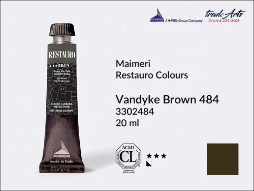 Restauro Varnish Colours Vandyke Brown 484 tube 20 ml, farba mastyksowa Maimeri Restauro Vandyke Brown 484 tuba 20 ml, Maimeri Restauro farby konserwatorskie mastyksowe, farby konserwatorskie Restauro, farby mastyksowe, Restauro,