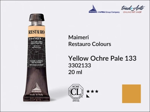 Restauro Varnish Colours Yellow Ochre Pale 133 tube 20 ml, farba mastyksowa Maimeri Restauro Yellow Ochre Pale 133 tuba 20 ml, Maimeri Restauro farby konserwatorskie mastyksowe, farby konserwatorskie Restauro, farby mastyksowe, Restauro,
