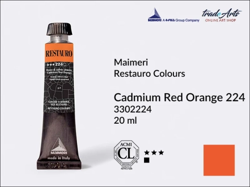 Restauro Varnish Colours Cadmium Red Orange 224 tube 20 ml, farba mastyksowa Maimeri Restauro Cadmium Red Orange 224 tuba 20 ml, Maimeri Restauro farby konserwatorskie mastyksowe, farby konserwatorskie Restauro, farby mastyksowe, Restauro,