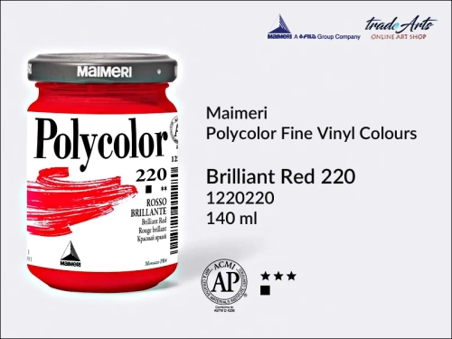 Maimeri Polycolor farba akrylowa Brilliant Red 220 opak. 140 ml, farba akrylowa 140 ml Maimeri Polycolor, Polycolor farba akrylowa 140 ml Brilliant Red 220, farby akrylowe Polycolor, akryle, farby akrylowe,