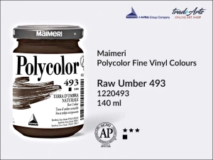 Farba akrylowo-winylowa Maimeri Polycolor Fine Vinyl Colours, kolor: Raw Umber 493, opak. 140 ml