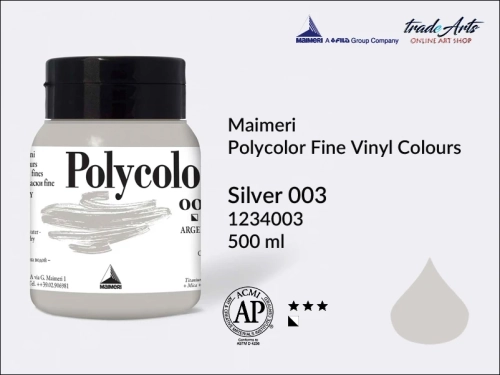 Maimeri Polycolor Fine Vinyl Colours Silver 003 opak. 500 ml, Maimeri Polycolor Fine Vinyl Colours - farby akrylowe opak. 500 ml, farby akrylowe Maimeri Polycolor, farby akrylowe, Polycolor, tradearts,