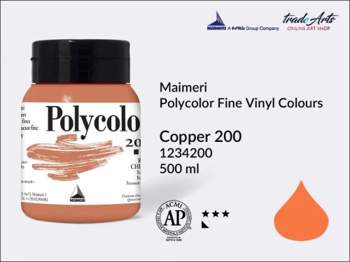 Maimeri Polycolor Fine Vinyl Colours Copper 200 opak. 500 ml, Maimeri Polycolor Fine Vinyl Colours - farby akrylowe opak. 500 ml, farby akrylowe Maimeri Polycolor, farby akrylowe, Polycolor, tradearts,