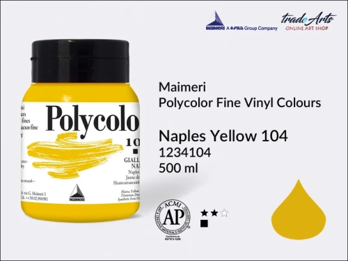 Maimeri Polycolor Fine Vinyl Colours Naples Yellow 104 opak. 500 ml, Maimeri Polycolor Fine Vinyl Colours - farby akrylowe opak. 500 ml, farby akrylowe Maimeri Polycolor, farby akrylowe, Polycolor,