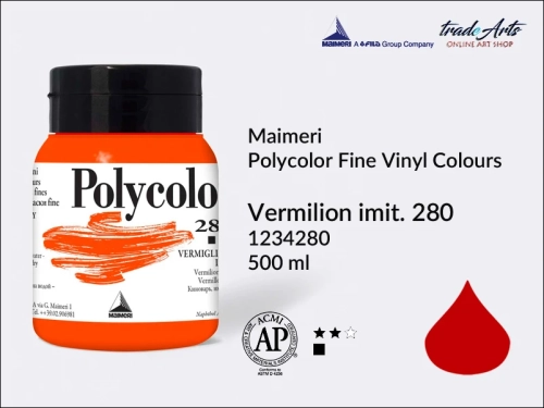 Maimeri Polycolor Fine Vinyl Colours Vermilion 280 opak. 500 ml, Maimeri Polycolor Fine Vinyl Colours - farby akrylowe opak. 500 ml, farby akrylowe Maimeri Polycolor, farby akrylowe, Polycolor,
