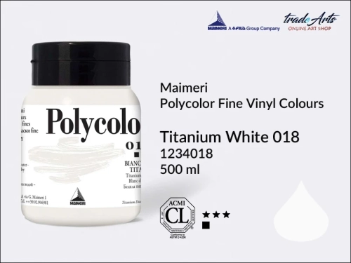Maimeri Polycolor Fine Vinyl Colours Titanium White 018 opak. 500 ml, Maimeri Polycolor Fine Vinyl Colours - farby akrylowe opak. 500 ml, farby akrylowe Maimeri Polycolor, farby akrylowe, Polycolor,