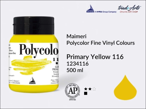 Maimeri Polycolor Fine Vinyl Colours Primary Yellow 116 opak. 500 ml, Maimeri Polycolor Fine Vinyl Colours - farby akrylowe opak. 500 ml, farby akrylowe Maimeri Polycolor, farby akrylowe, Polycolor,