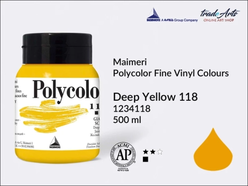 Maimeri Polycolor Fine Vinyl Colours Deep Yellow 118 opak. 500 ml, Maimeri Polycolor Fine Vinyl Colours - farby akrylowe opak. 500 ml, farby akrylowe Maimeri Polycolor, farby akrylowe, Polycolor,