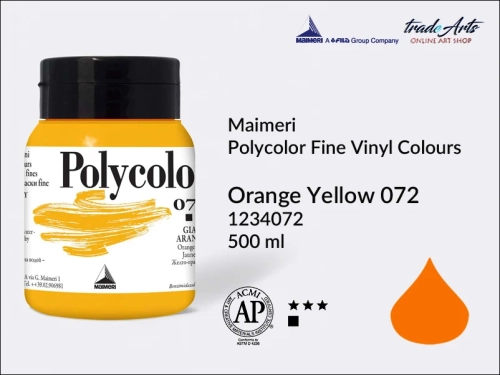 Maimeri Polycolor Fine Vinyl Colours Orange Yellow 072 opak. 500 ml, Maimeri Polycolor Fine Vinyl Colours - farby akrylowe opak. 500 ml, farby akrylowe Maimeri Polycolor, farby akrylowe, Polycolor,