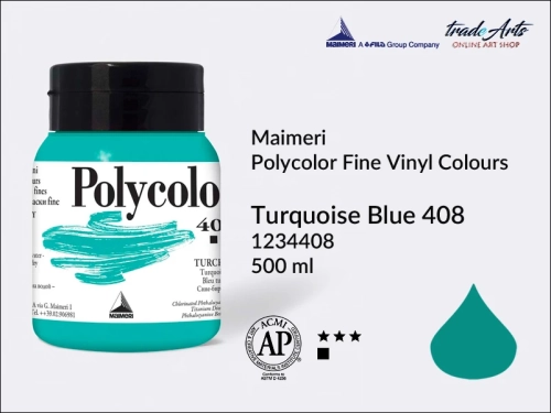 Maimeri Polycolor Fine Vinyl Colours Turquoise Blue 408 opak. 500 ml, Maimeri Polycolor Fine Vinyl Colours - farby akrylowe opak. 500 ml, farby akrylowe Maimeri Polycolor, farby akrylowe, Polycolor,