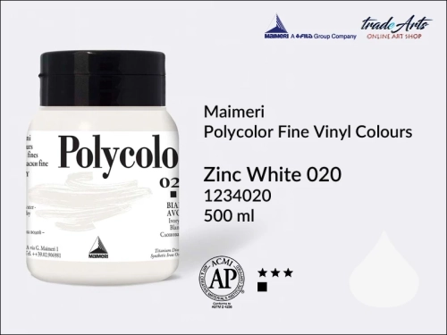 Maimeri Polycolor Fine Vinyl Colours Zinc White 020 opak. 500 ml, Maimeri Polycolor Fine Vinyl Colours - farby akrylowe opak. 500 ml, farby akrylowe Maimeri Polycolor, farby akrylowe, Polycolor,