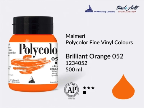 Maimeri Polycolor Fine Vinyl Colours Brilliant Orange 052 opak. 500 ml, Maimeri Polycolor Fine Vinyl Colours - farby akrylowe opak. 500 ml, farby akrylowe Maimeri Polycolor, farby akrylowe, Polycolor,