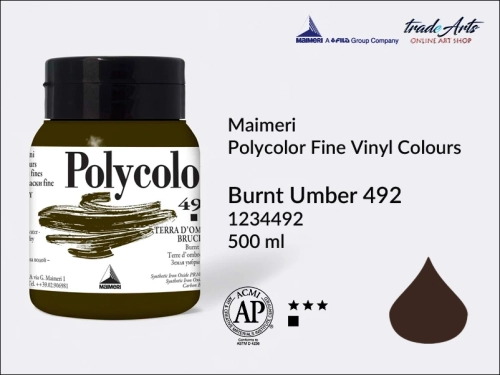 Maimeri Polycolor Fine Vinyl Colours Burnt Umber 492 opak. 500 ml, Maimeri Polycolor Fine Vinyl Colours - farby akrylowe opak. 500 ml, farby akrylowe Maimeri Polycolor, farby akrylowe, Polycolor,