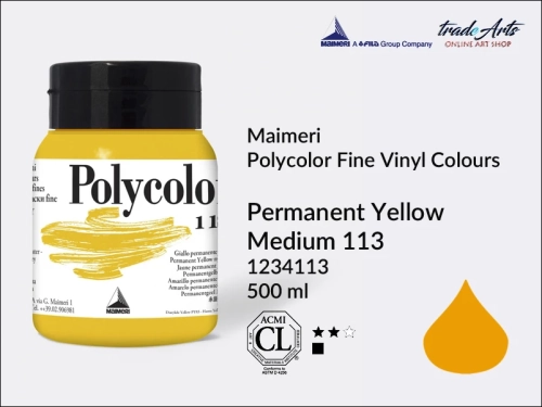 Maimeri Polycolor Fine Vinyl Colours Permanent Yellow Medium 113 opak. 500 ml, Maimeri Polycolor Fine Vinyl Colours - farby akrylowe opak. 500 ml, farby akrylowe Maimeri Polycolor, farby akrylowe, Polycolor,