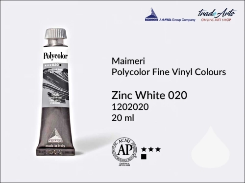 Maimeri Polycolor Zinc White 020 farba akrylowa tuba 20 ml, Maimeri Polycolor farby akrylowe tubki 20 ml, farby akrylowo winylowe Maimeri Polycolor, farby akrylowe Polycolor , Polycolor farby akrylowe, Polycolor akryle,
