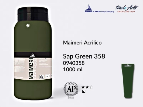 Farba akrylowa 1000 ml Maimeri Acrilico, Maimeri Acrilico - farba akrylowa 1000 ml, farby akrylowe 1000 ml, farby akrylowe, farba, akryle, Maimeri Acrilico Sap Green 358 opak. 1000 ml, tradearts,
