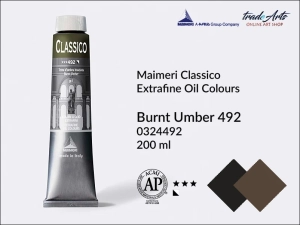 Farba olejna Maimeri Classico, kolor: Burnt Umber 492, tuba 200 ml