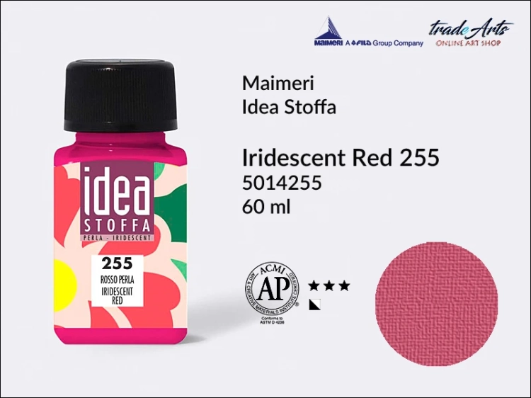 Maimeri Idea Stoffa farba perłowa Iridescent Red 255, farba perłowa do tkanin Iridescent Red 255 Idea Stoffa, farby do tkanin Maimeri Idea Stoffa, farby do zdobienia tkanin, barwienie tkanin, Idea Stoffa,
