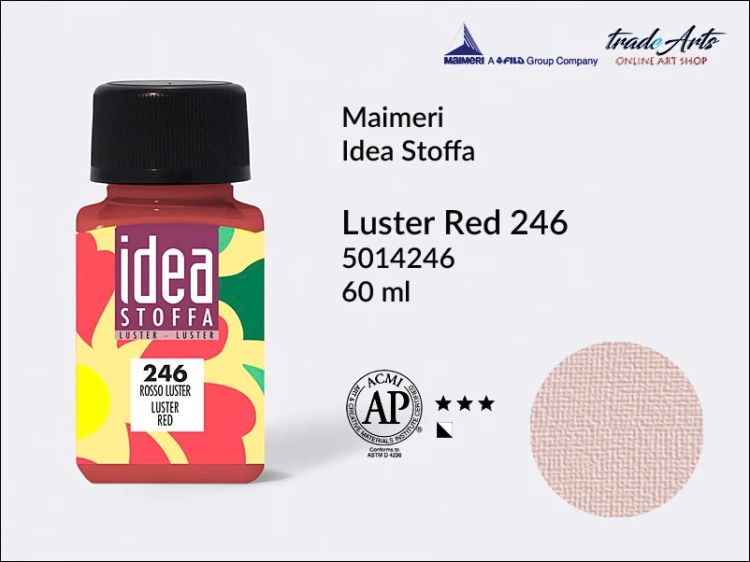 Maimeri Idea Stoffa farba błyszczaca Luster Red 246, farba błyszczaca do tkanin Luster Red 246 Idea Stoffa, farby do tkanin Maimeri Idea Stoffa, farby do zdobienia tkanin, barwienie tkanin, Idea Stoffa,