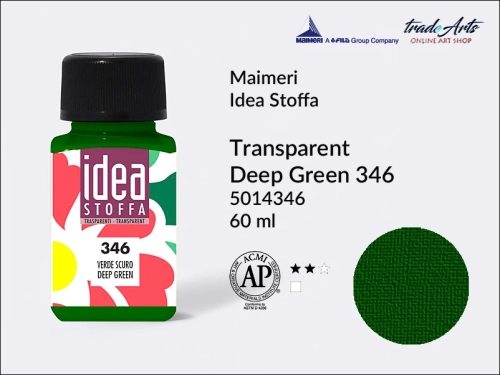 Maimeri Idea Stoffa farba Transparent Deep Green 346 farba transparentna do tkanin Deep Green 346 Idea Stoffa, farby do tkanin Maimeri Idea Stoffa, farby do zdobienia tkanin, barwienie tkanin, Idea Stoffa,