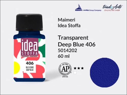 Maimeri Idea Stoffa farba transparentna Deep Blue 406, farba transparentna do tkanin Transparent Deep Blue 406, farby do tkanin Maimeri Idea Stoffa, farby do zdobienia tkanin, barwienie tkanin, Idea Stoffa,