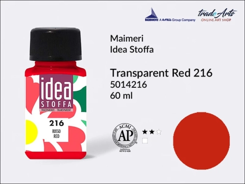 Maimeri Idea Stoffa farba transparentna Red 216 farba transparentna do tkanin Transparent Red 216, farby do tkanin Maimeri Idea Stoffa, farby do zdobienia tkanin, barwienie tkanin, Idea Stoffa,