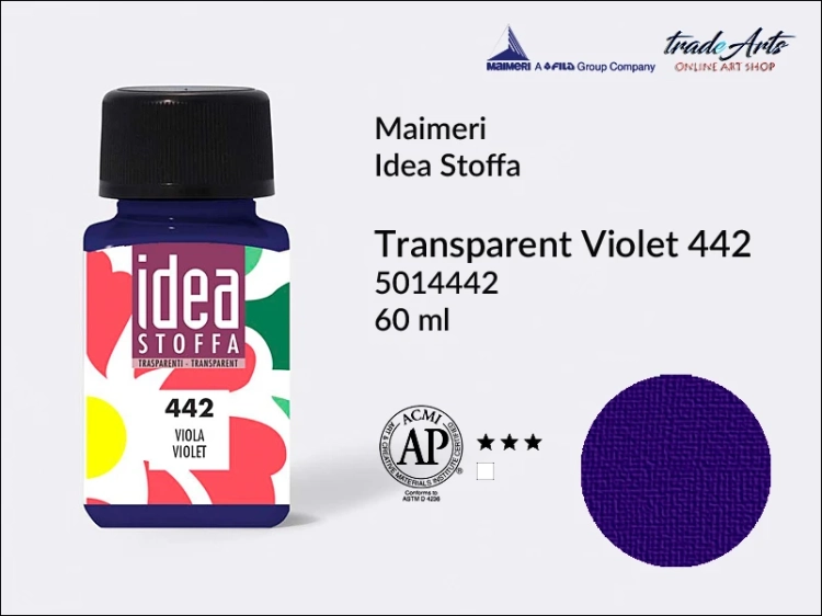 Maimeri Idea Stoffa farba transparentna Violet 442 farba transparentna do tkanin Transparent Violet 442, farby do tkanin Maimeri Idea Stoffa, farby do zdobienia tkanin, barwienie tkanin, Idea Stoffa,