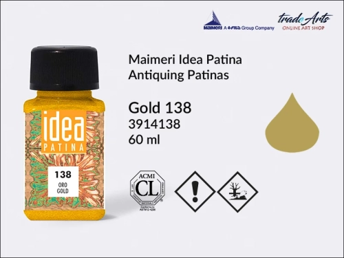 Farba patynująca Gold 138 Idea Patina, Idea Patina farba patynująca Gold 138,  Gold 138 farba metaliczna Idea Patina, Maimeri Idea Patina, patynowanie, tradearts, postarzanie, farby patynujące,