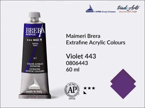 Farba akrylowa Brera Acrylic Violet 443 tuba 60 ml, Brera Acrylic - farby akrylowe w tubach 60 ml, farby akrylowe Brera Acrylic, Brera Acrylic, akryle Brera, farby Brera Acrylic, tradearts,
