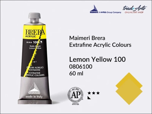 Farba akrylowa Brera Acrylic Lemon Yellow 100 60 ml, Brera Acrylic - farby akrylowe w tubach 60 ml, farby akrylowe Brera Acrylic, Brera Acrylic, akryle Brera, farby Brera Acrylic, tradearts,