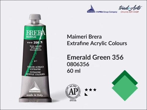 Farba akrylowa Brera Acrylic Emerald Green 356 tuba 60 ml, Brera Acrylic - farby akrylowe w tubach 60 ml, farby akrylowe Brera Acrylic, Brera Acrylic, akryle Brera, farby Brera Acrylic, tradearts,,
