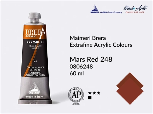 Farba akrylowa Brera Acrylic Mars Red 248 tuba 60 ml, Brera Acrylic - farby akrylowe w tubach 60 ml, farby akrylowe Brera Acrylic, Brera Acrylic, akryle Brera, farby Brera Acrylic, tradearts,