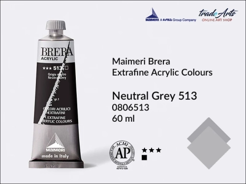 Farba akrylowa Brera Acrylic Neutral Grey 513 tuba 60 ml, Brera Acrylic - farby akrylowe w tubach 60 ml, farby akrylowe Brera Acrylic, Brera Acrylic, akryle Brera, farby Brera Acrylic, tradearts,