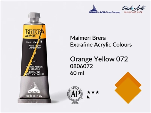 Farba akrylowa Brera Acrylic Orange Yellow 072 tuba 60 ml, Brera Acrylic - farby akrylowe w tubach 60 ml, farby akrylowe Brera Acrylic, Brera Acrylic, akryle Brera, farby Brera Acrylic, tradearts