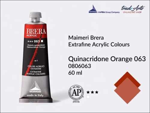 Farba akrylowa Brera Acrylic Quinacridone Orange 063 tuba 60 ml, Brera Acrylic - farby akrylowe w tubach 60 ml, farby akrylowe Brera Acrylic, Brera Acrylic, akryle Brera, farby Brera Acrylic, tradearts,